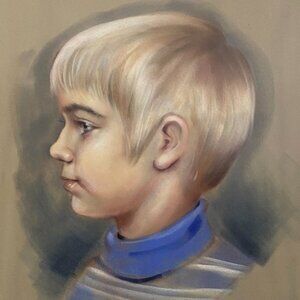 Vintage MCM 1969 Original Pastel Portrait of a Little Boy
